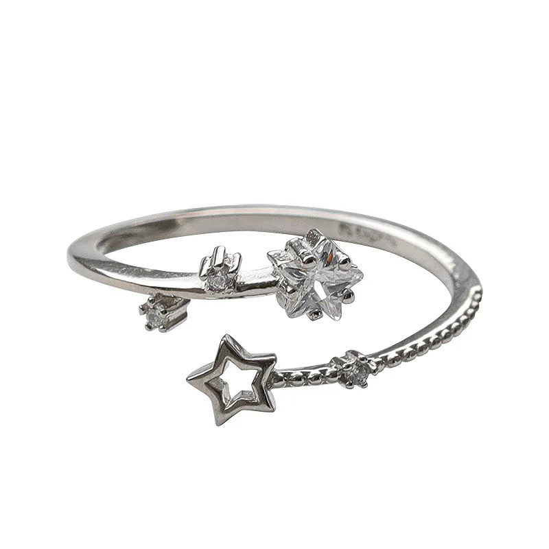 VENTFILLE 925 Sterling Silver Star Crytal Ring for Women Girl Personality Simple Adjustable Exquisite Jewelry Dropshippipng Gift