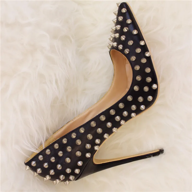 Sexy Silver Rivets High Heel Pumps 8 10 12cm Stiletto Heels Full Spikes Shoes Pointed Toe Studded Wedding Dress Shoes Bride