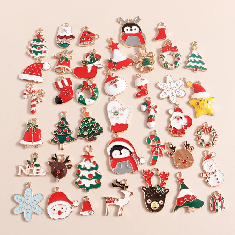 10pcs/lot Enamel Charms Christmas Tree Santa Claus Boots Bell Charms Pendants for Necklaces Earrings DIY Xmas Jewelry Making