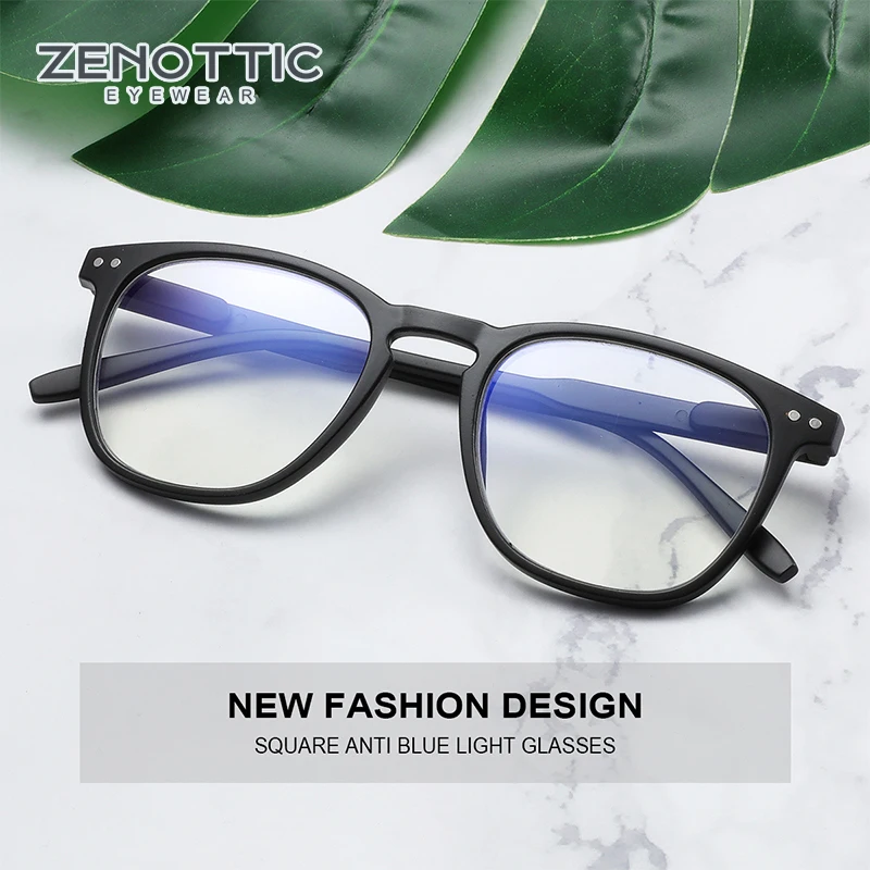 ZENOTTIC Vintage Computer Glasses Frame Men Square Optical Spectacles Myopia Eyeglasses Anti Blue Light Blocking Gaming Eyewear