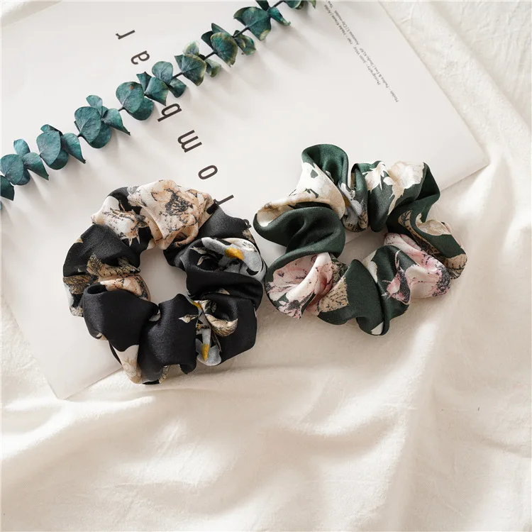 New Satin Hair Scrunchies for Women Flower Ponytail Holder Hair Rope Rubber Bands Hair Accessories Femme Coletero 5pcs/lot