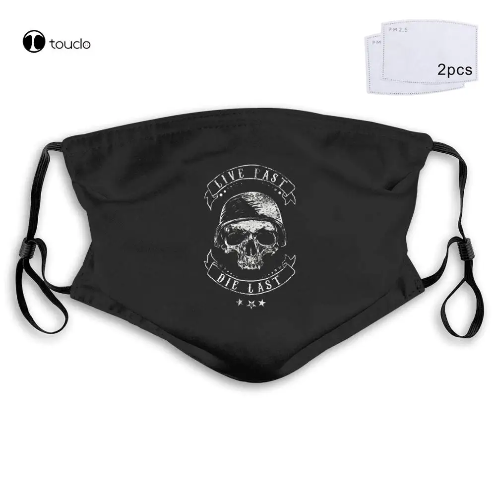 Biker Skull Live Fast Motorrad Chopper Oldschool Face Mask Filter Pocket Cloth Reusable Washable