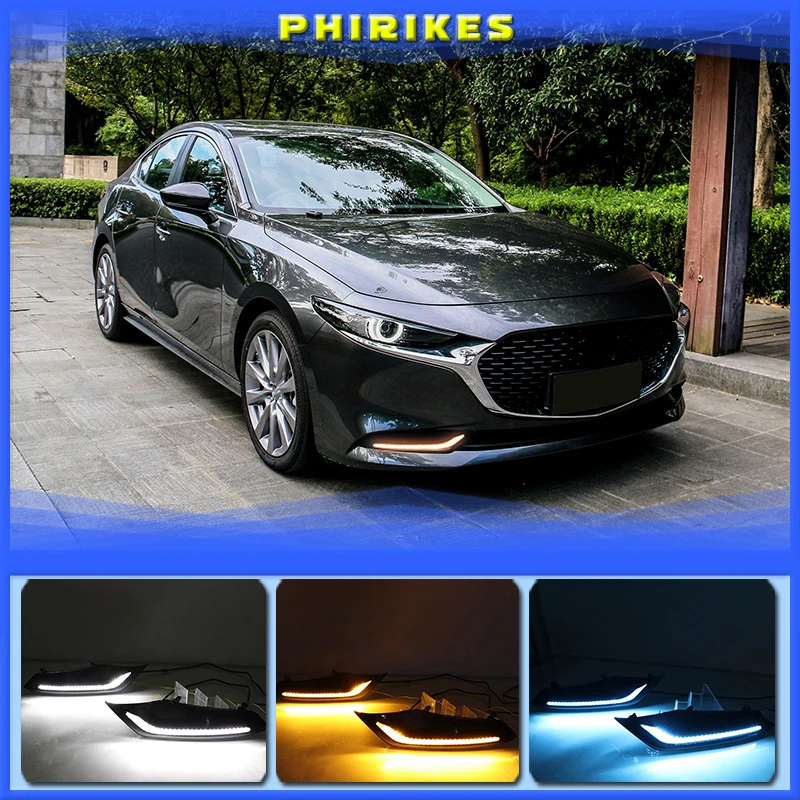 

2Pcs DRL for Mazda 3 Axela 2019 2020 LED car Driving daytime running light fog lamp with flow yellow turn Signal