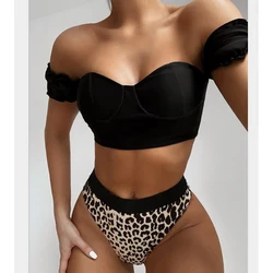 Bikini 2021 Swimwear Swimsuit Women Print High Waist Bikini Set Back Cross Bandeau Bathing Suit Female Beach Wear Biquini