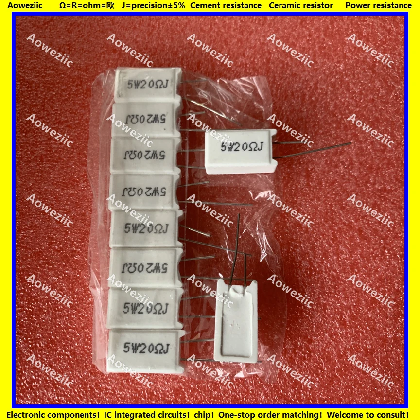 

10Pcs RX27-5 Vertical Cement Resistance 5W 20 ohm 20R 20RJ 5W20RJ 5W20ohm Ceramic Resistance precision 5% Power resistance