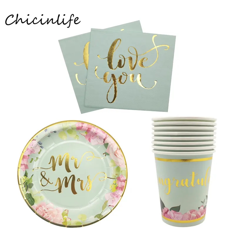 Chicinlife Mr Mrs Wedding party Disposable Tableware Plate Cup Bridal Shower Bachelorette Party Supplies Love you Napkins