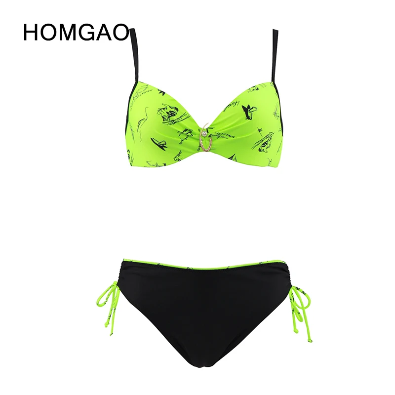 

HOMGAO Sexy V-Neck Swimsuit Vintage Print Pin Up Bikinis Drawstring Swimwear Two Piece Women 2022 New Beach Bathing Suits XL-5XL
