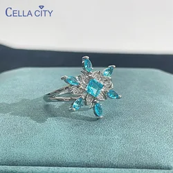 Cellacity Aquamarine Silver Jewelry Ring for Charm Women Flower Snowflake Blue Gemstones Anniversary Wedding Rings Gifts