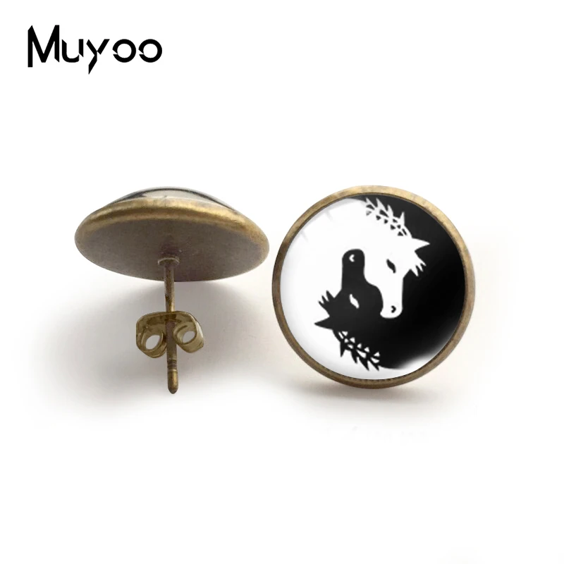 2021 New Ying Yang Horse Stud Earring Unicorn Round Earrings Glass Dome Jewelry Gifts Women