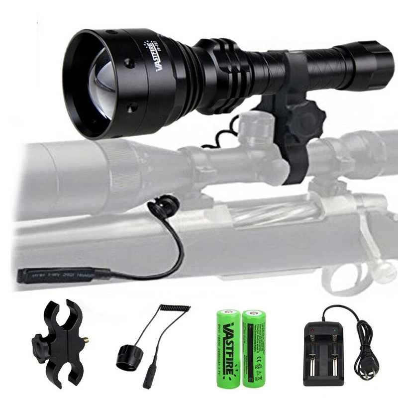 

T50 IR 850nm Hunting Flashlight Night Vision Infrared Weapon Gun Light 50MM Lens IR Scout Lamp+ Rifle Mount+Switch+18650+Charger