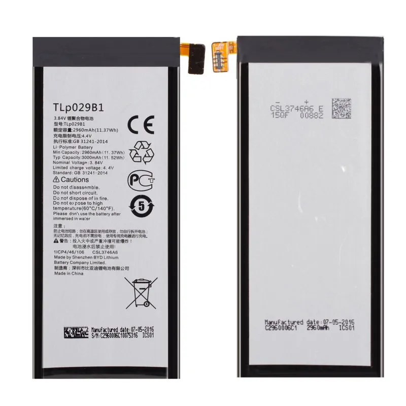 0 Cycle 2960mAh TLp029B1 Battery for Alcatel Pop 4S 5095 5095B 5095I 5095K 5095L 5095Y For TCL 550 Accumulator