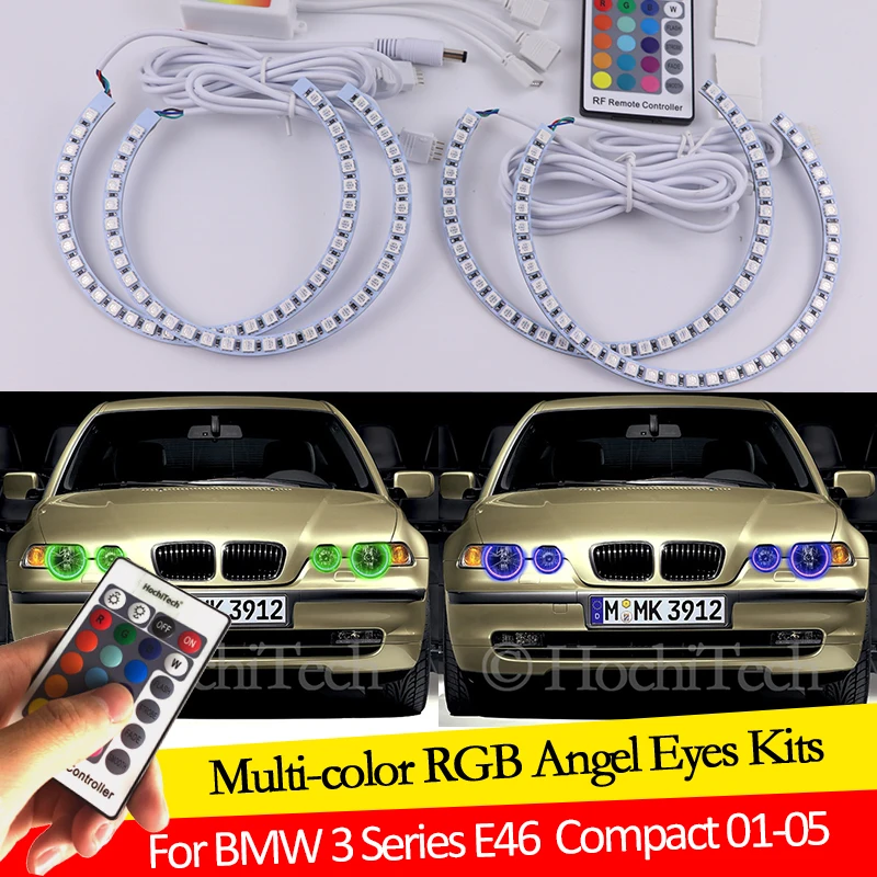 For BMW 3 Series E46 Compact 2001 2002 2003 2004 2005 16 colors RGB Angel Eyes LED  Rings RF Wireless Control DRL