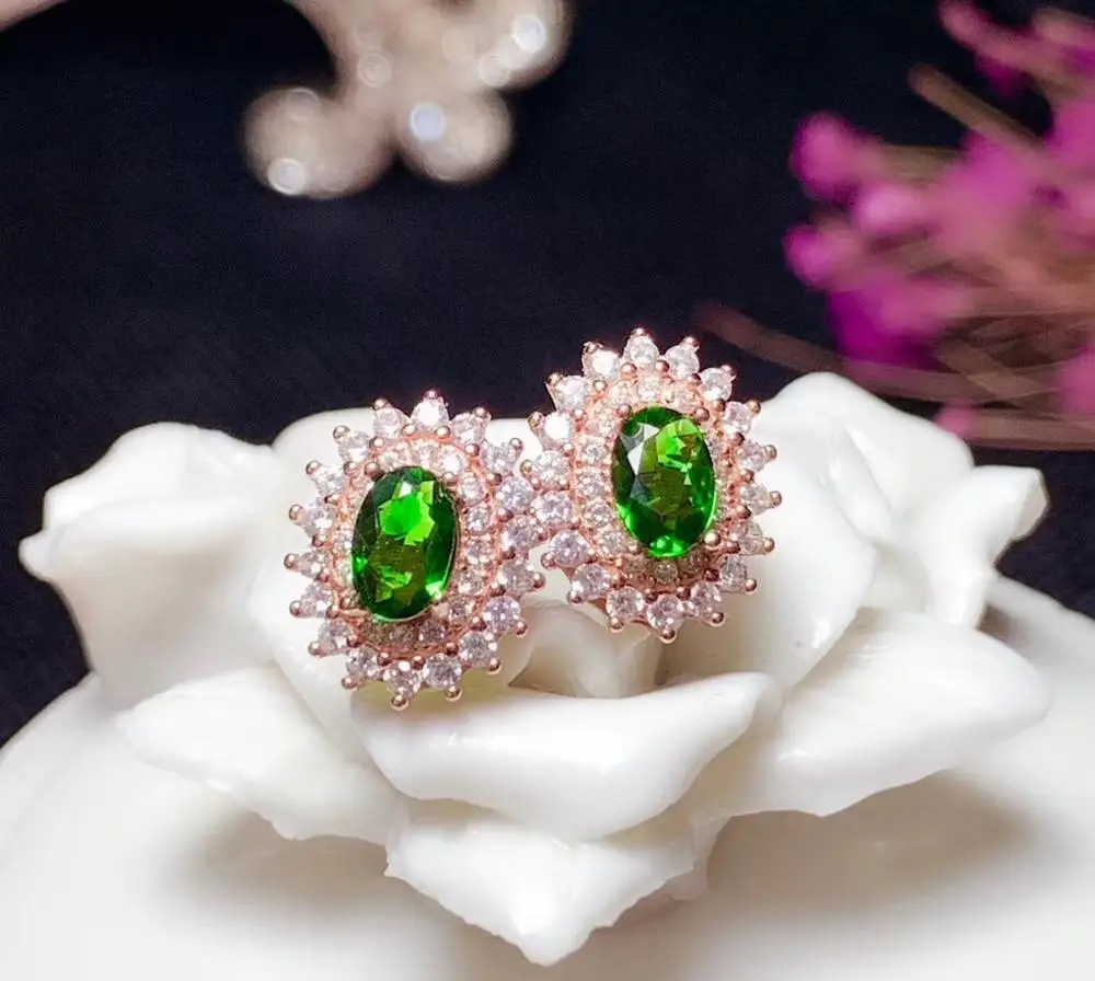 مجوهرات بوتيك KJJEAXCMY من الفضة الإسترليني عيار 925 مرصعة بالأحجار الكريمة الطبيعية ديوبسيدي أقراط نسائية تدعم الكشف المشهور