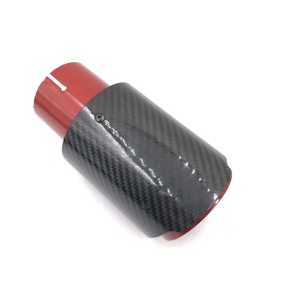 1pcs Glossy Carbon+Red Stainless Steel Universal Single Tips Exhaust Pipe End Tail Muffler Tip For Car Accessories For Ak