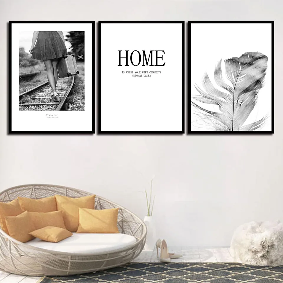 Скандинавский стиль, черно-белое перо, железная дорога, постер для путешественника, модульная картина, настенный художественный принт, холст, цитаты, живопись, домашний декор Скандинавский стиль, черно-белое перо, железная дорога, постер для путешественника, модульная картина, настенный художественный принт, холст, цитаты, живопись, домашний декор