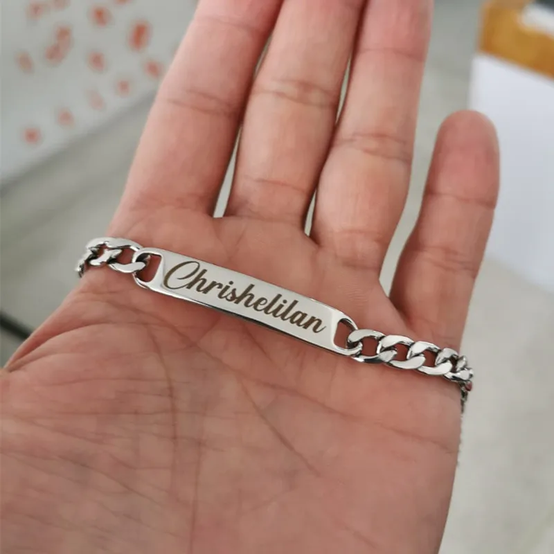 Engraving Name Couple Bracelet Personalized letter Number Stainless Steel Adjustable Bracelet For Men Women Fashion Jewelry Gift