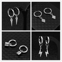 Cone Lighting Pendant Earring Lock Charm Stainless Steel Earrings For Women Men Accessories Ear Piercing Hoop Pendientes Jewelry