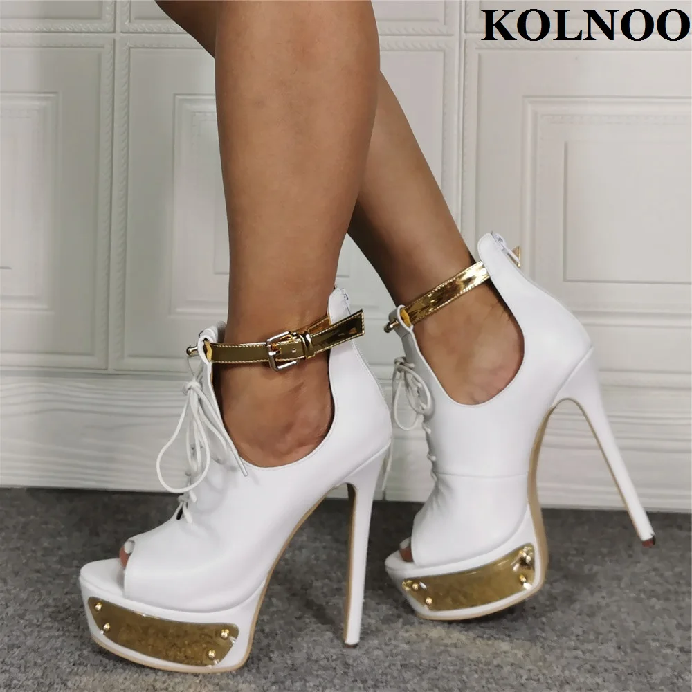 Kolnoo 2022 New Handmade Womens High Heels Pumps Buckle Ankle Strap Peep-toe Party Dress Shoes Evening Platform Fashion Shoes