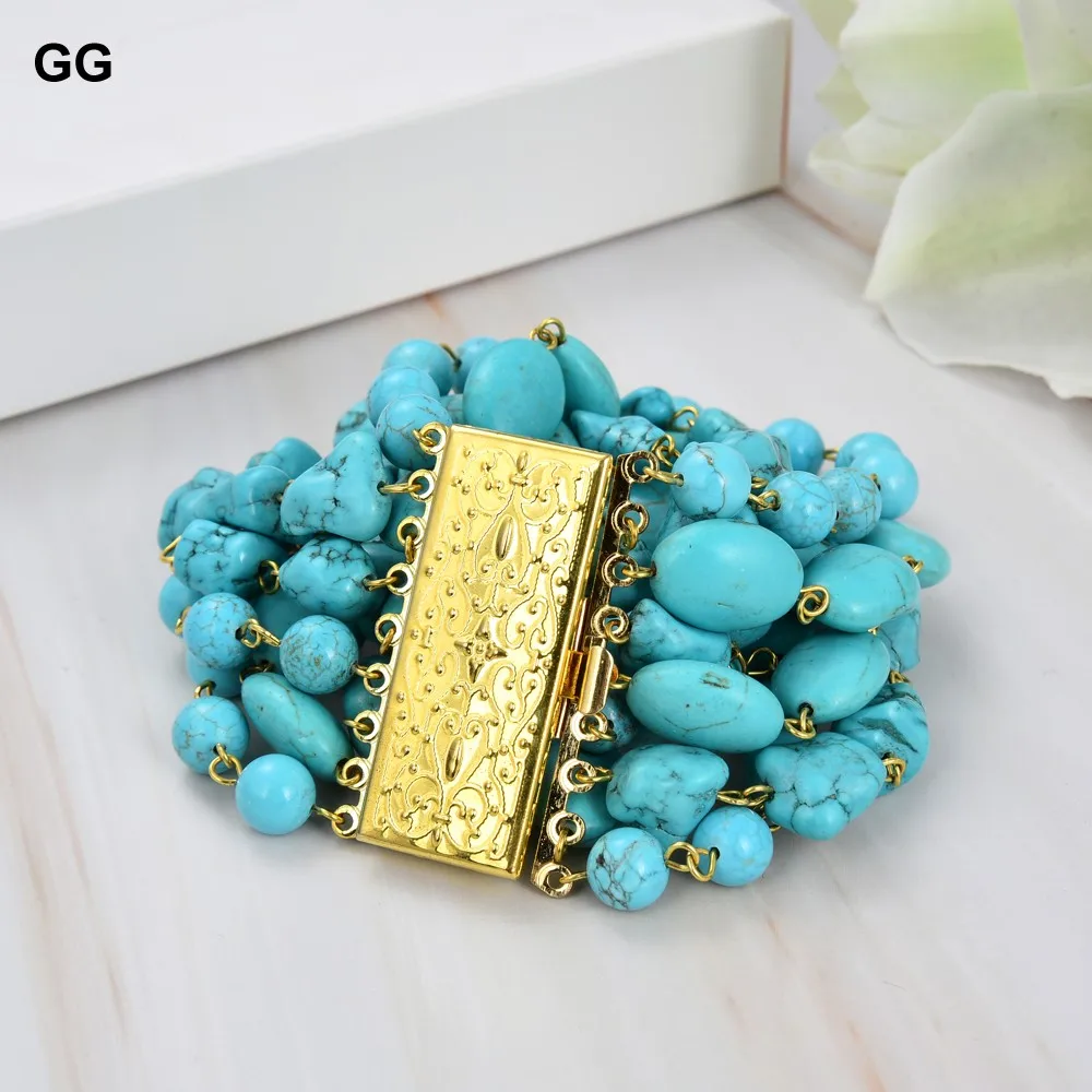 GG Natural 9 fili blu turchese gemme braccialetto di pietra carino per le donne