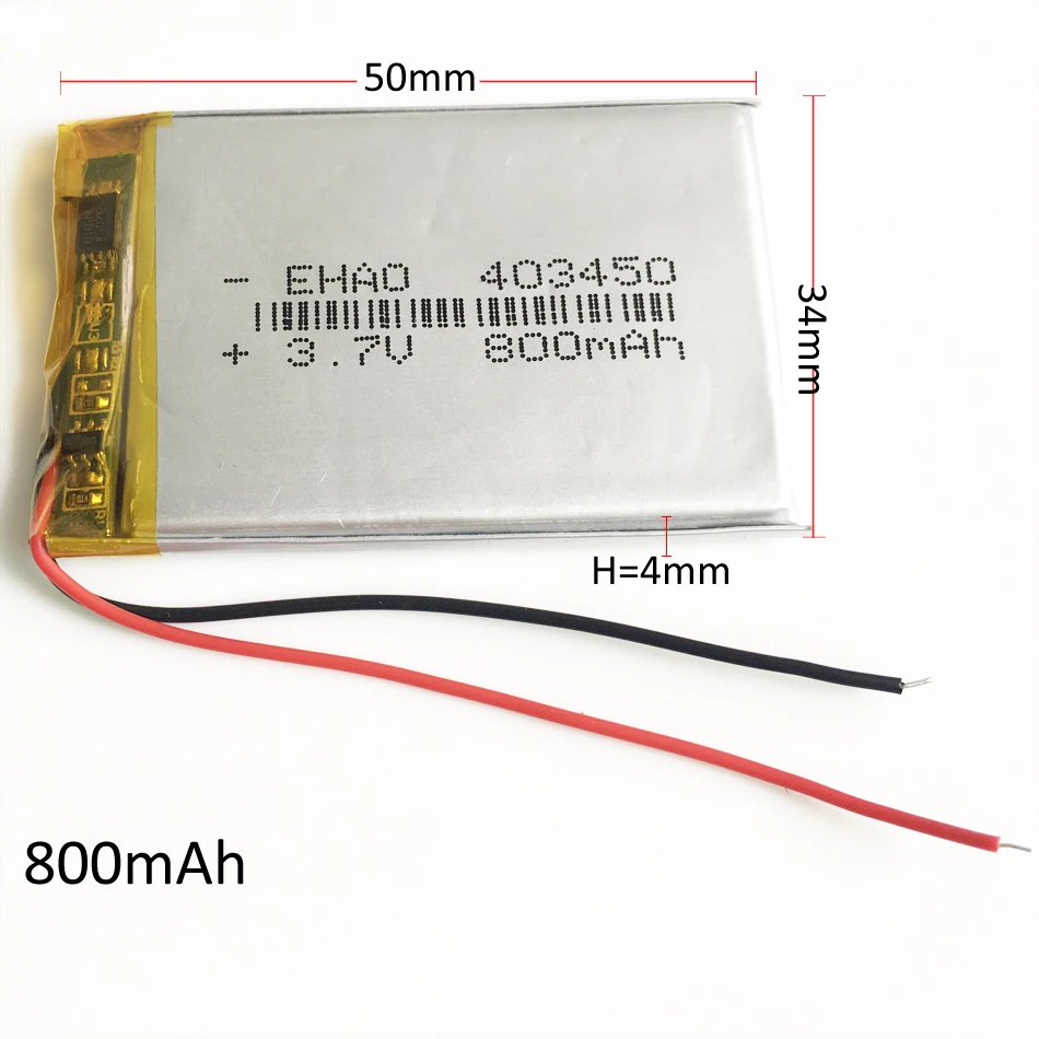 3.7V 800mAh Lithium Polymer LiPo Rechargeable Battery Cells 403450 For Mp3 DVD PAD Camera Recorder Speaker