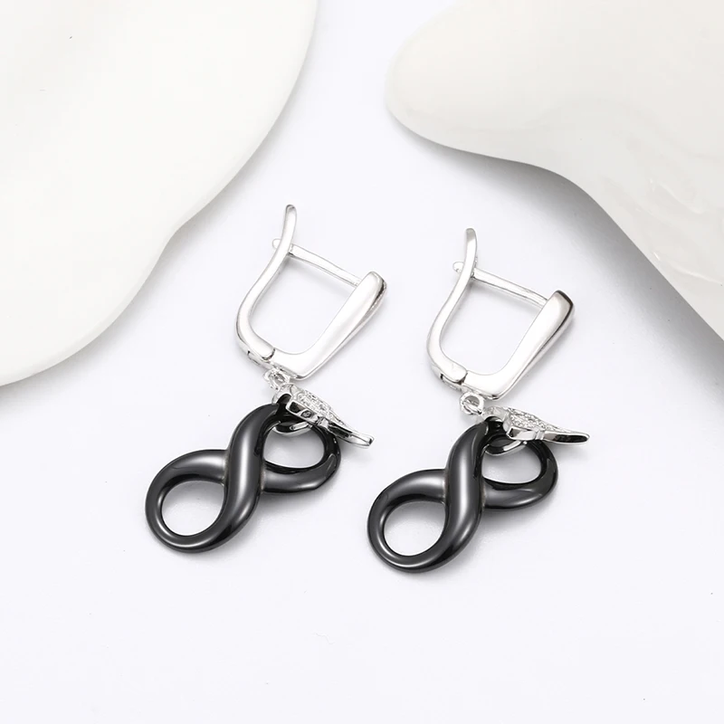 Classic Infinity Symbol Stud Earrings For Women Black White Ceramic Fashion Jewelry With AAA Health Ceramic Zirconia Wedding Ear