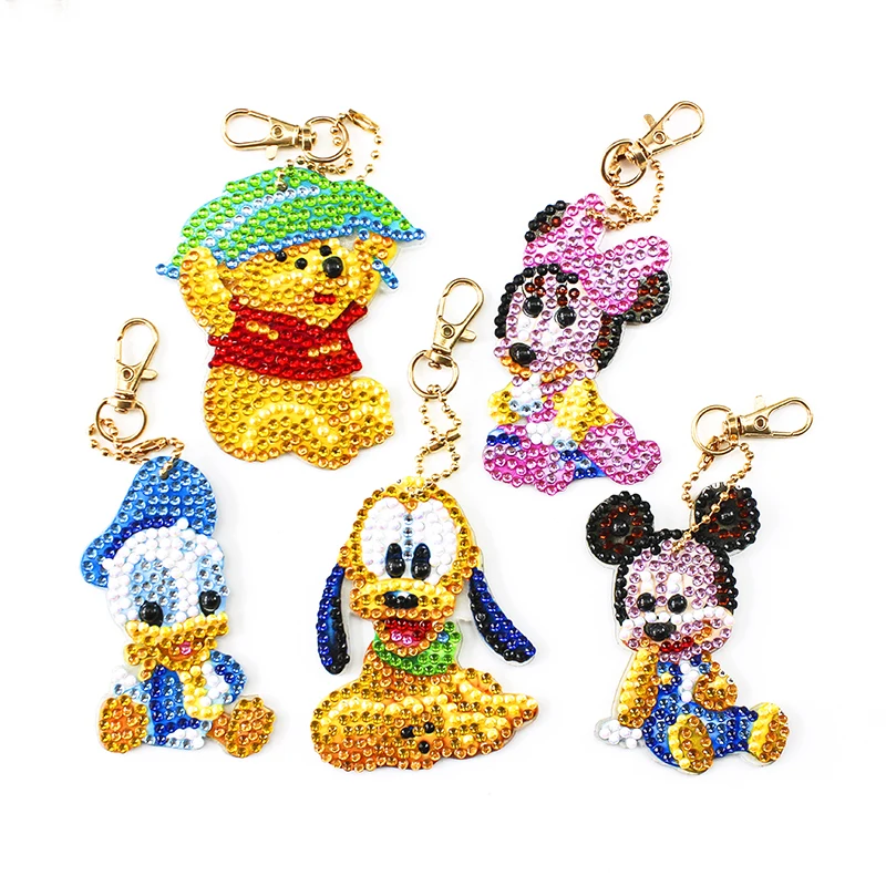 Disney 5D diament malarstwo brelok specjalne Rhinestone kreskówka myszka miki Minnie haft DIY zestawy rzemieślnicze klucz łańcuszek na akcesoria