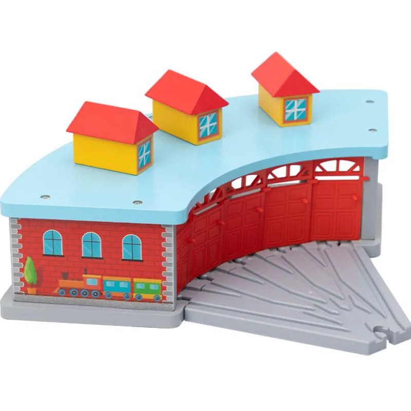 Wooden Train Station Car Garage Toy Beech Wooden Track Railway Bridge Fit Biro All Brands Wood Track Toys For Children