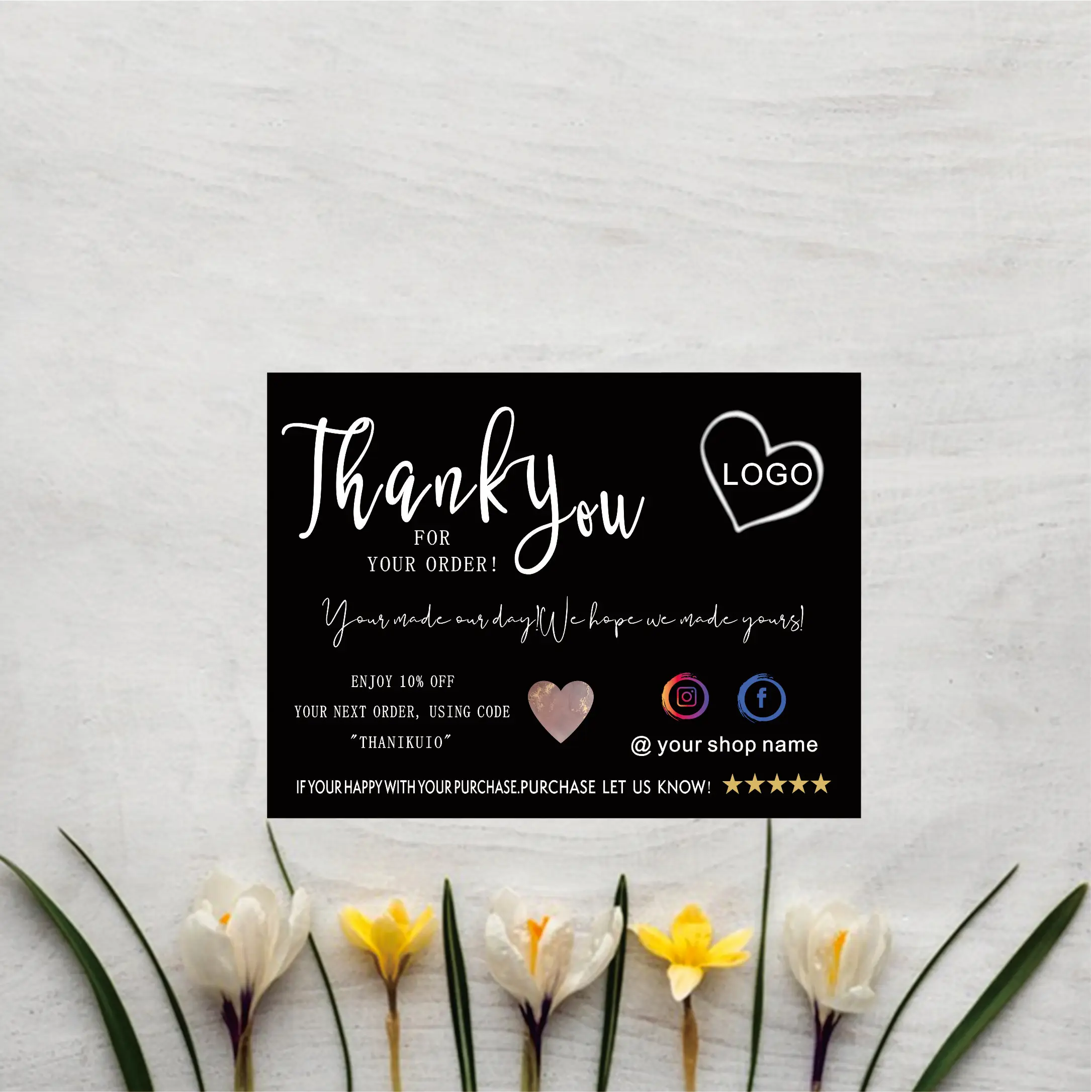 Personalize Add LOGO Black Business Thank You Insert card Template Modern Packaging Insert Card Custom Thank You For Your Order