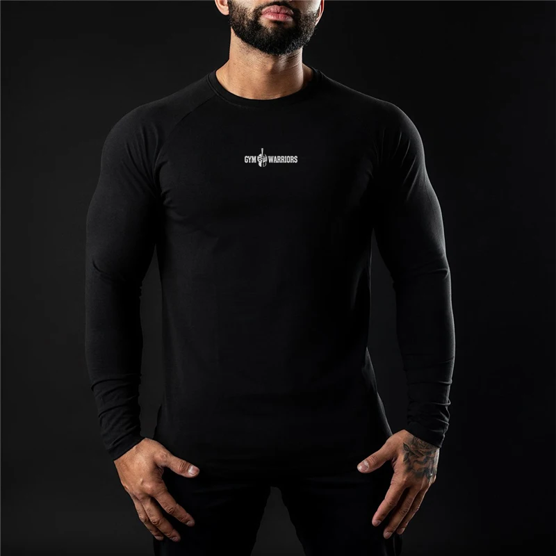 Men's Brand  Fitness Gym Breathable Casual Fashion Long Sleeve Bodybuilding Sports Autumn and Winter Trend Slim O-Neck T Shirt