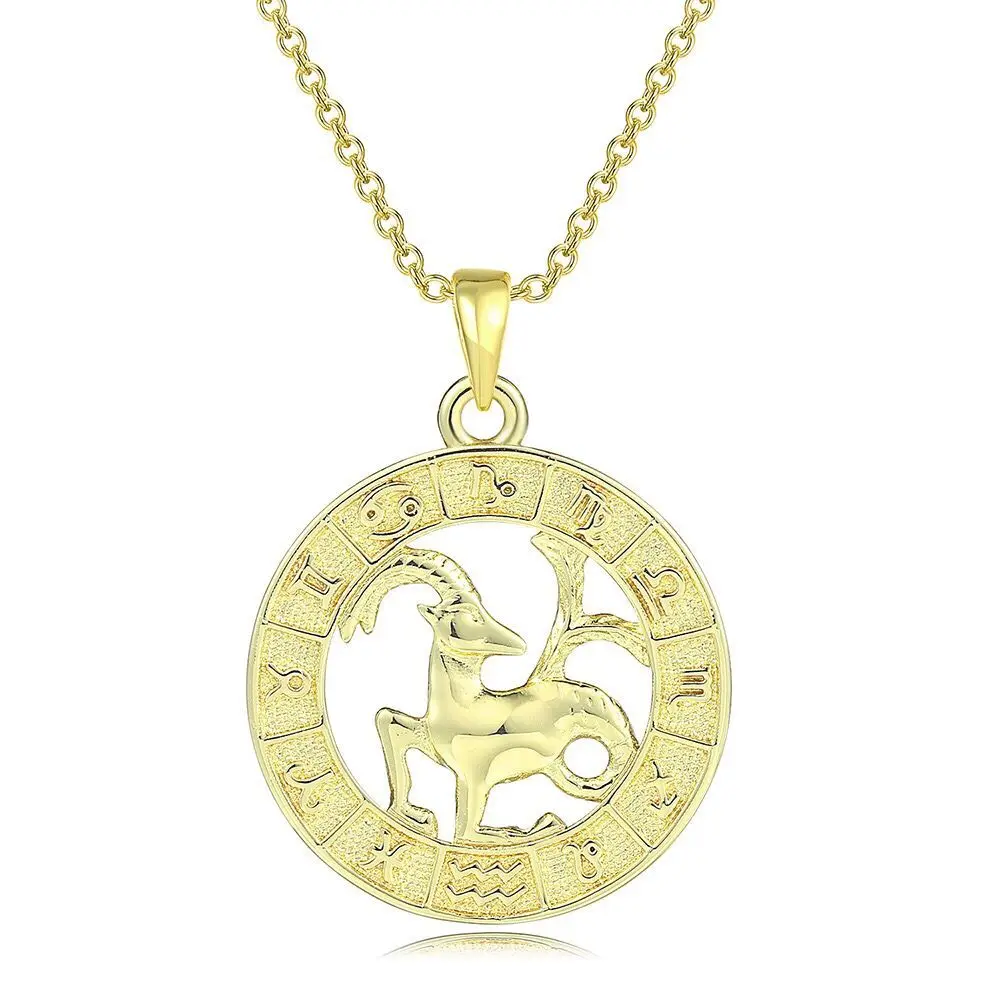 MxGxFam Twelve constellations Pendant Jewelry For Unisex 14 k Light Gold Color with 45cm Chain.