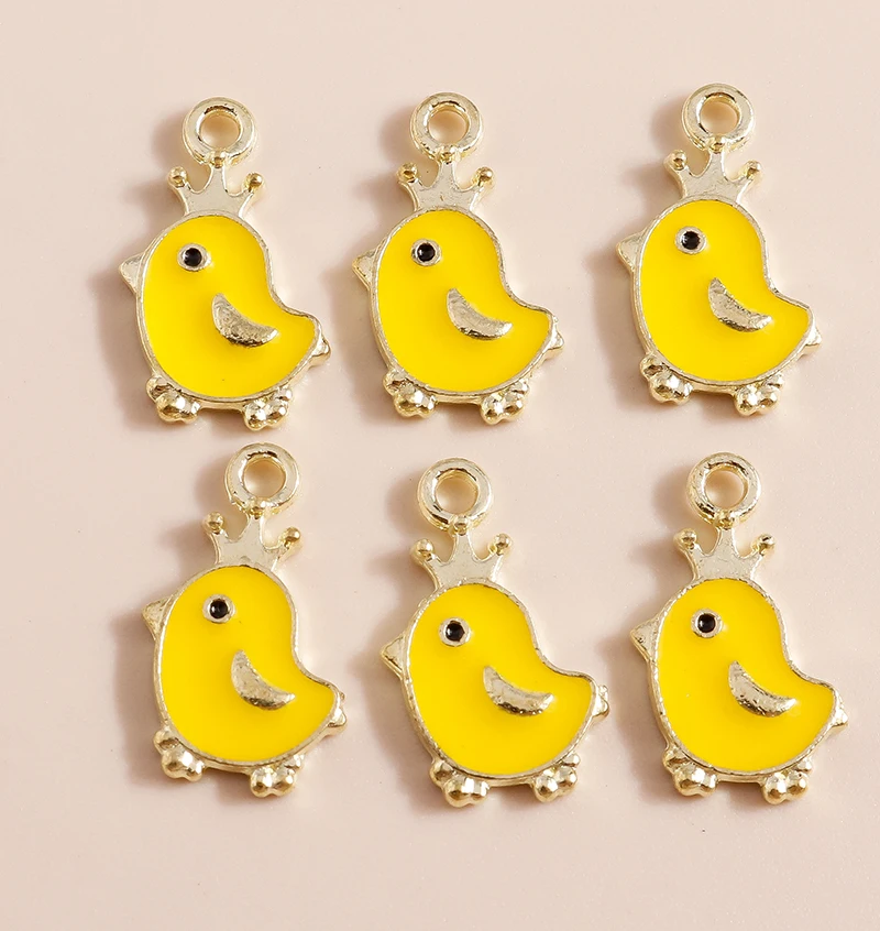 10pcs 16*10mm Cute Enamel Small Crown Bird Charms Kawaii Charms for Earring Necklace Bracelet Diy Jewelry Making Accessories