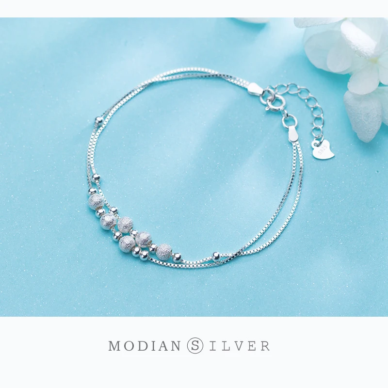 Modian Mode Dubbele Box Ketting Voor Vrouwen Frosted Bal En Licht Kralen Sterling Zilver 925 Armband Fijne Sieraden 2020 Ontwerp