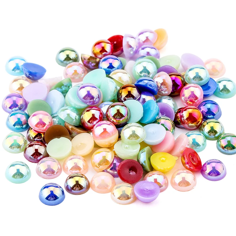3 millimetri-10 millimetri di Placcatura AB Colori Craft ABS Imitazione Mezze Perle Rotonde Flatback Perle di Resina Decorare Fai Da Te
