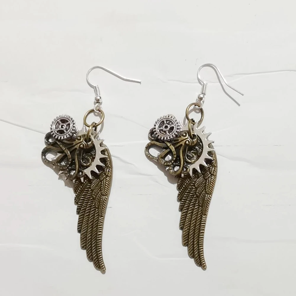 Steampunk Earrings Gear Goth Butterfly/Wings Style