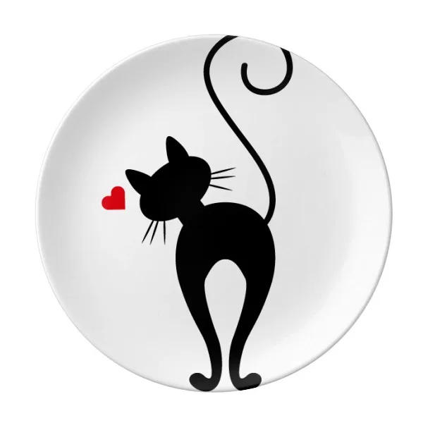 

Heart-shape Cat Sihouette Animal Dessert Plate Decorative Porcelain 8 inch Dinner Home
