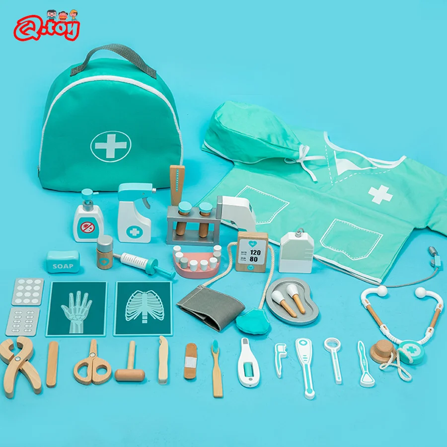 36pcs Doctor Toys Set Wooden Pretend Play for Kids Dentist Imitation Game Medical Bag for Child Interest Development Enlighten