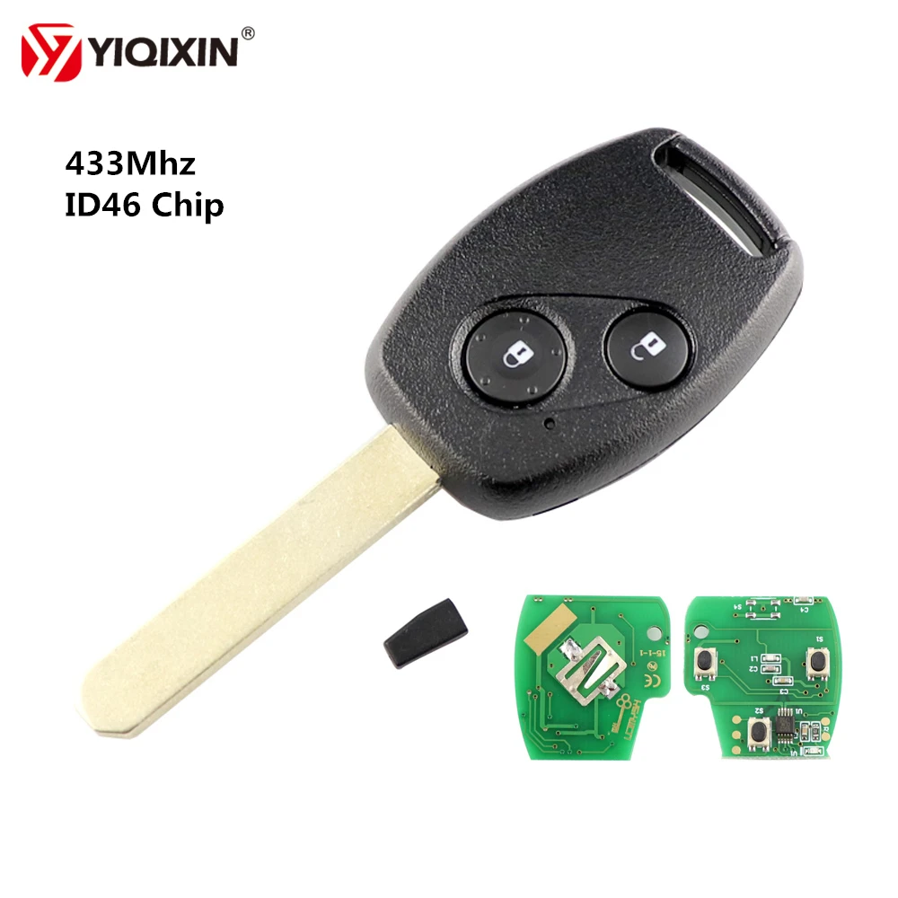 YIQIXIN 2 Button Remote Key 433Mhz ID46 Transponder Chip For Honda Accord Element CR-V HR-V Fit Insight City Jazz Odyssey