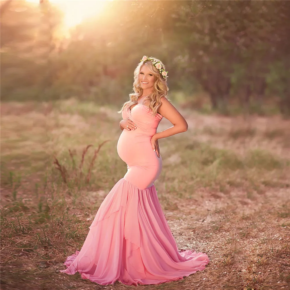 Vestidos de maternidad de trompeta para sesión de fotos de mujeres embarazadas, vestido de embarazo sin hombros, vestido de fotografía para Baby Shower