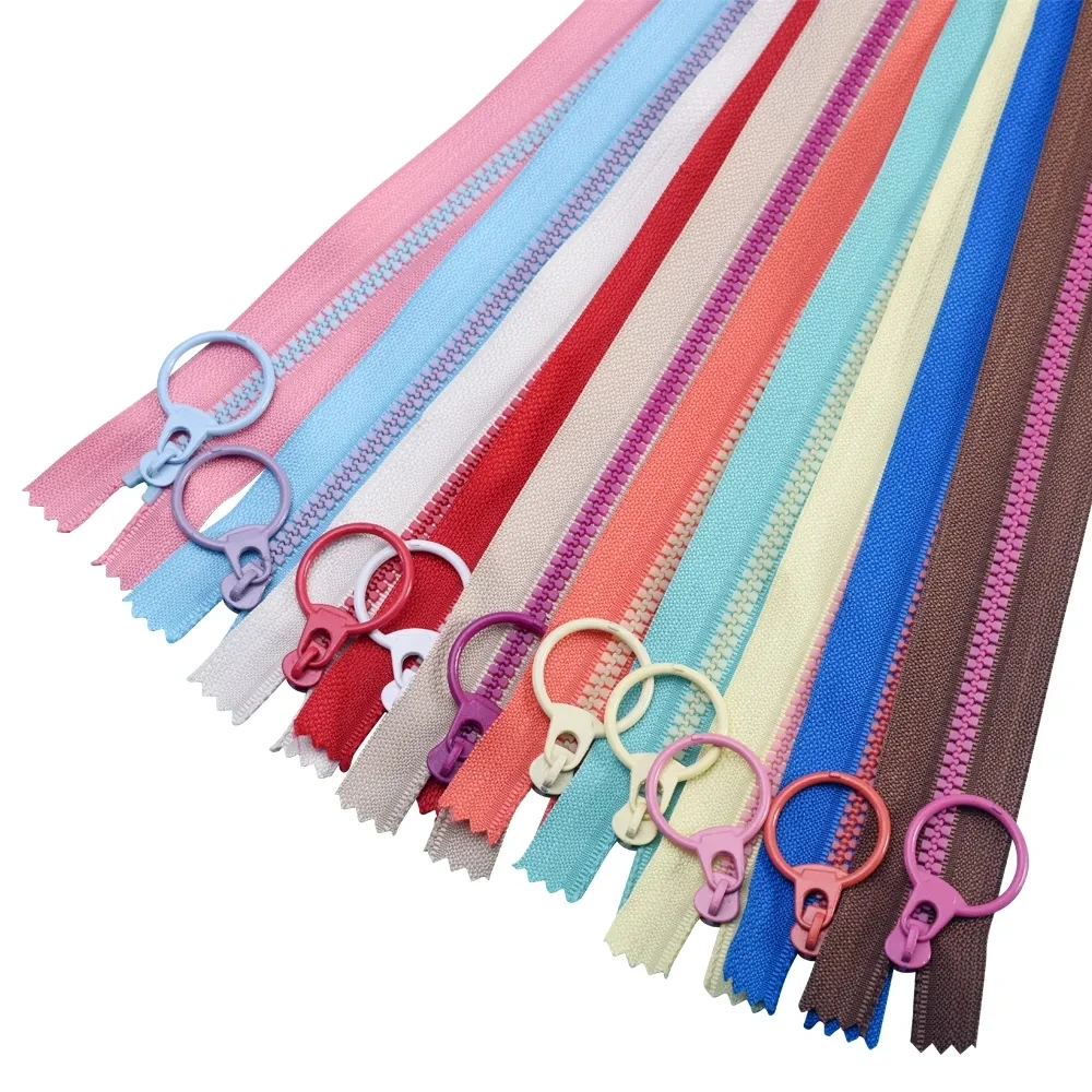 

10 colors Mix 3# resin zipper 15-35cm Candy colors zippers round Lifting Ring zipper slider for DIY Tailor Sewing Bag garment