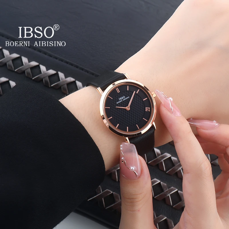 IBSO Women Elegant Watch Leather Strap Drop Shipping Gift Watch Ladies Japanese Movement 3Bar Waterproof  Simple Design 8160L