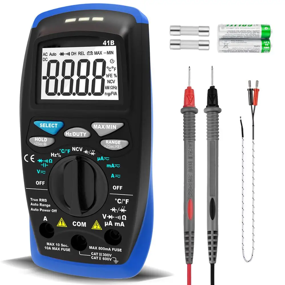 Holdpeak HP-41B 6000 Counts Voltmeter Ammeter for AC DC Test ,NCV,RMS,Capacitance Temp Electrical Diode Tester with Back Light