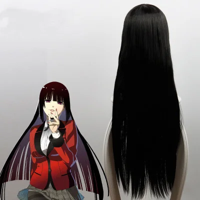 Jabami Yumeko-Peluca de Cosplay Kakegurui para mujer, pelo sintético liso resistente al calor, color negro, 100cm