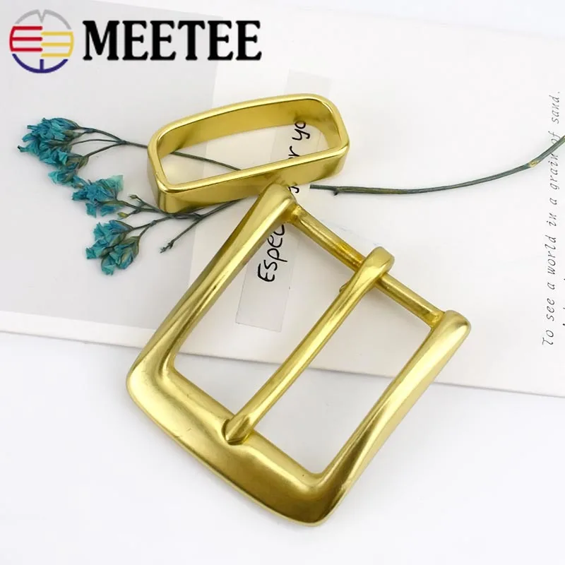 Meetee 40mm Solid Brass Belt Buckle Men Women Metal Pin Buckles Head For Belts 38-39mm DIY Leather Craft Jeans Accessories