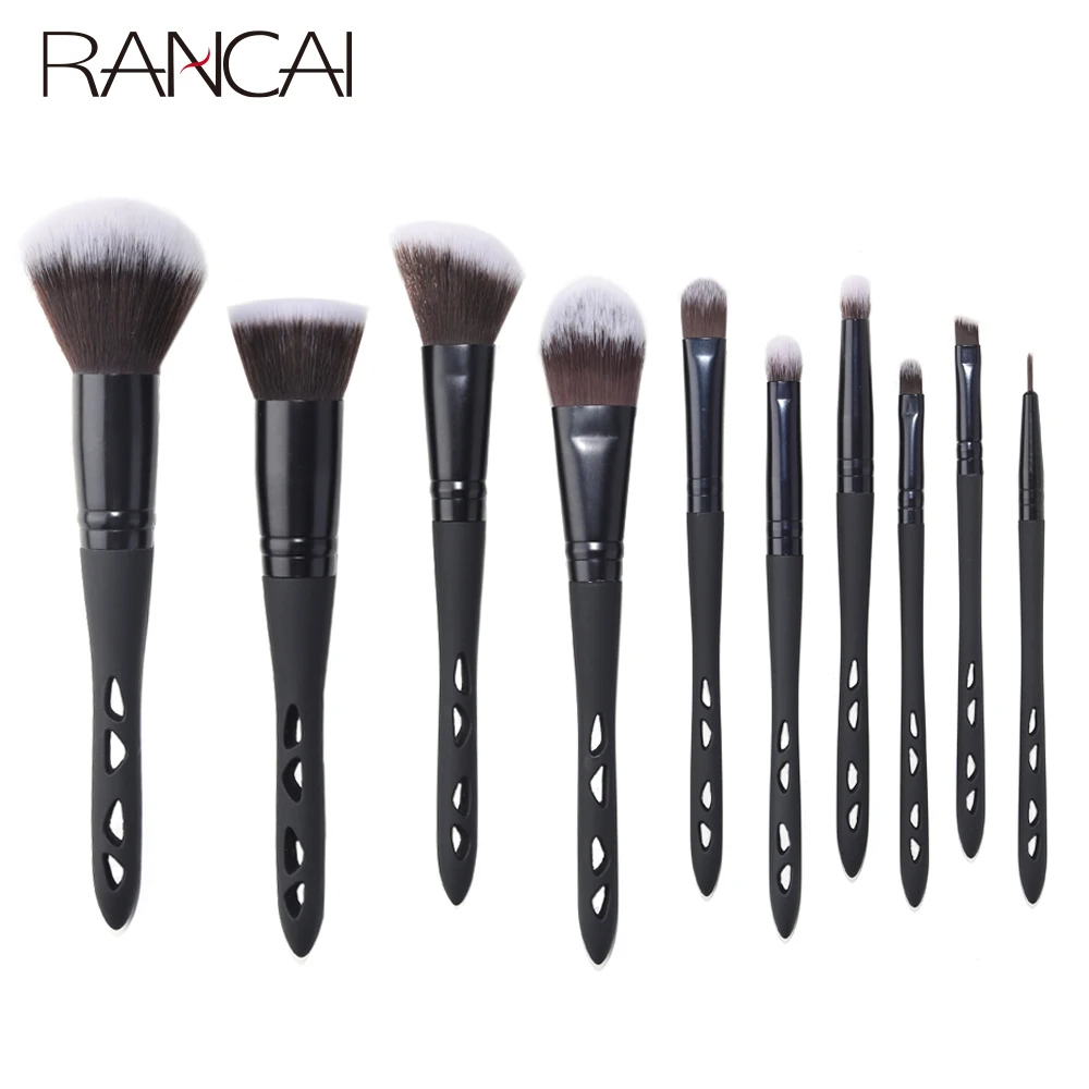 10 Pcs Black Makeup Brushes Set Hollow Out Foundation Brush Powder Concealer Liquid Face Make Up Tools Kits Professional