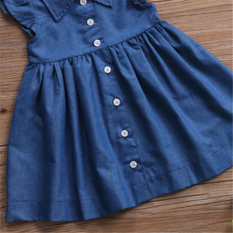 Fashion Baby Girls Dress Toddler Kids Denim Blue Dresses Summer Cute Fly Sleeve Sundress Party Kids Wear Kid\'s Clothing