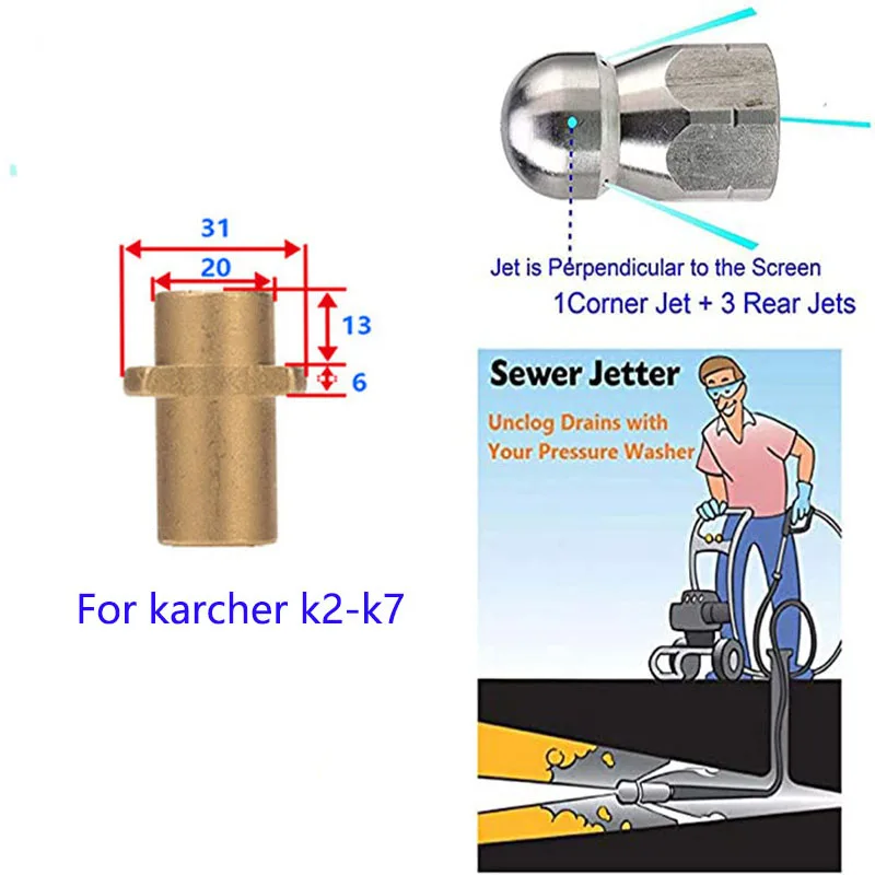 20 Meter For Karcher Bosch Turbo High Pressure Washer Sewer Cleaning Hose Spray Gun Nozzle Extend Unblock Water Jet Cleaner Hose