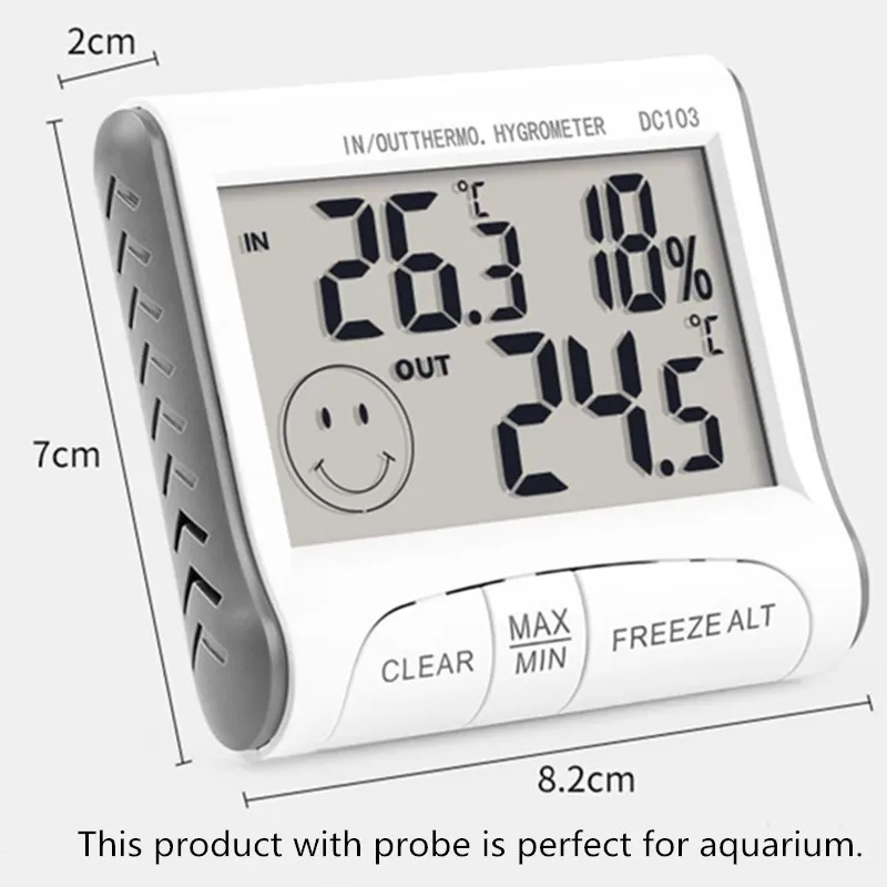 Digital Aquarium Thermometer Hygrometer Humidity Wired Weather Station Indoor Outdoor Temperature Sensor LCD Display with Probe