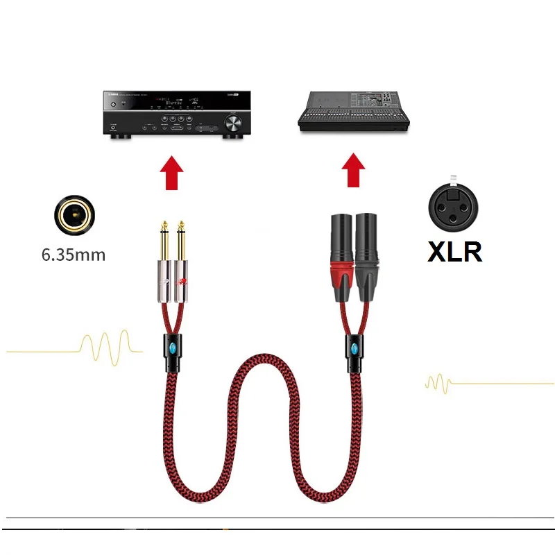 Podwójny Cal 1/4 TS Mono 6.35mm Jack do 2 x XLR męski wzmacniacz kabla Audio mikser konsola dźwiękowa System kina domowego ekranowane przewody