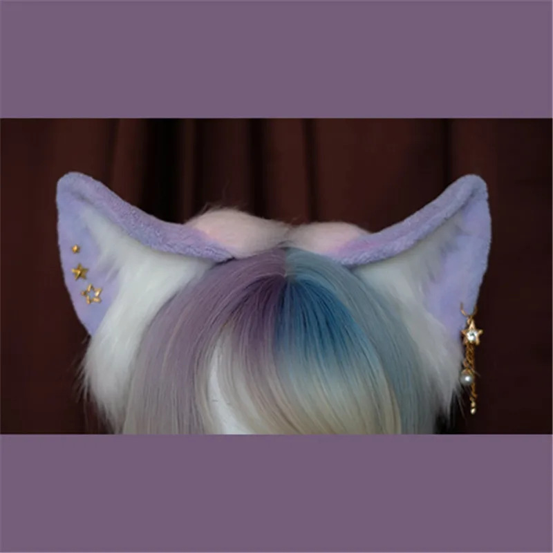 New Light Purple Cat Ears Hairhoop Headband Hand-made Simulation For Lolita Cosplay Party Costume