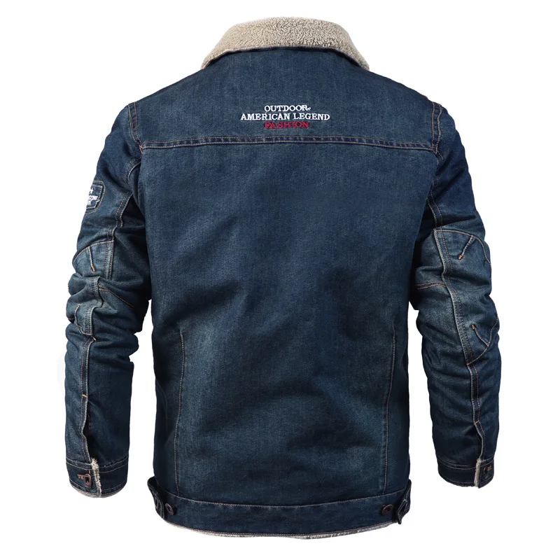 Men\'s Denim Jacket Autumn Winter Military Jeans Jacket Men Thick Fleece Warm Bomber Army Jackets Outwear Coats Plus Size 6XL